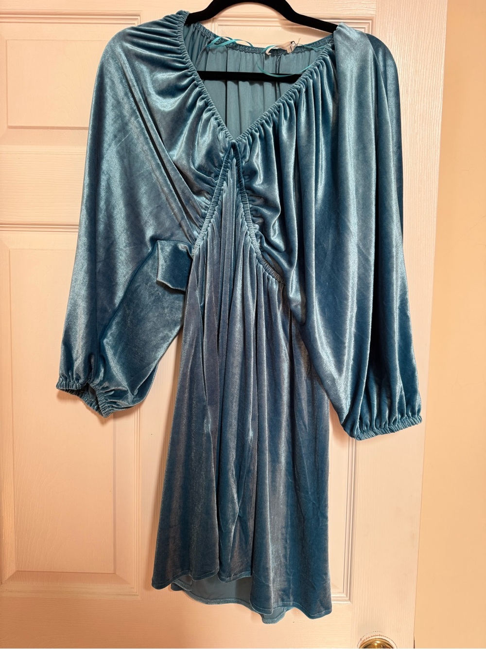 Blue Velvet V-Neck Long Sleeve Dress Medium
